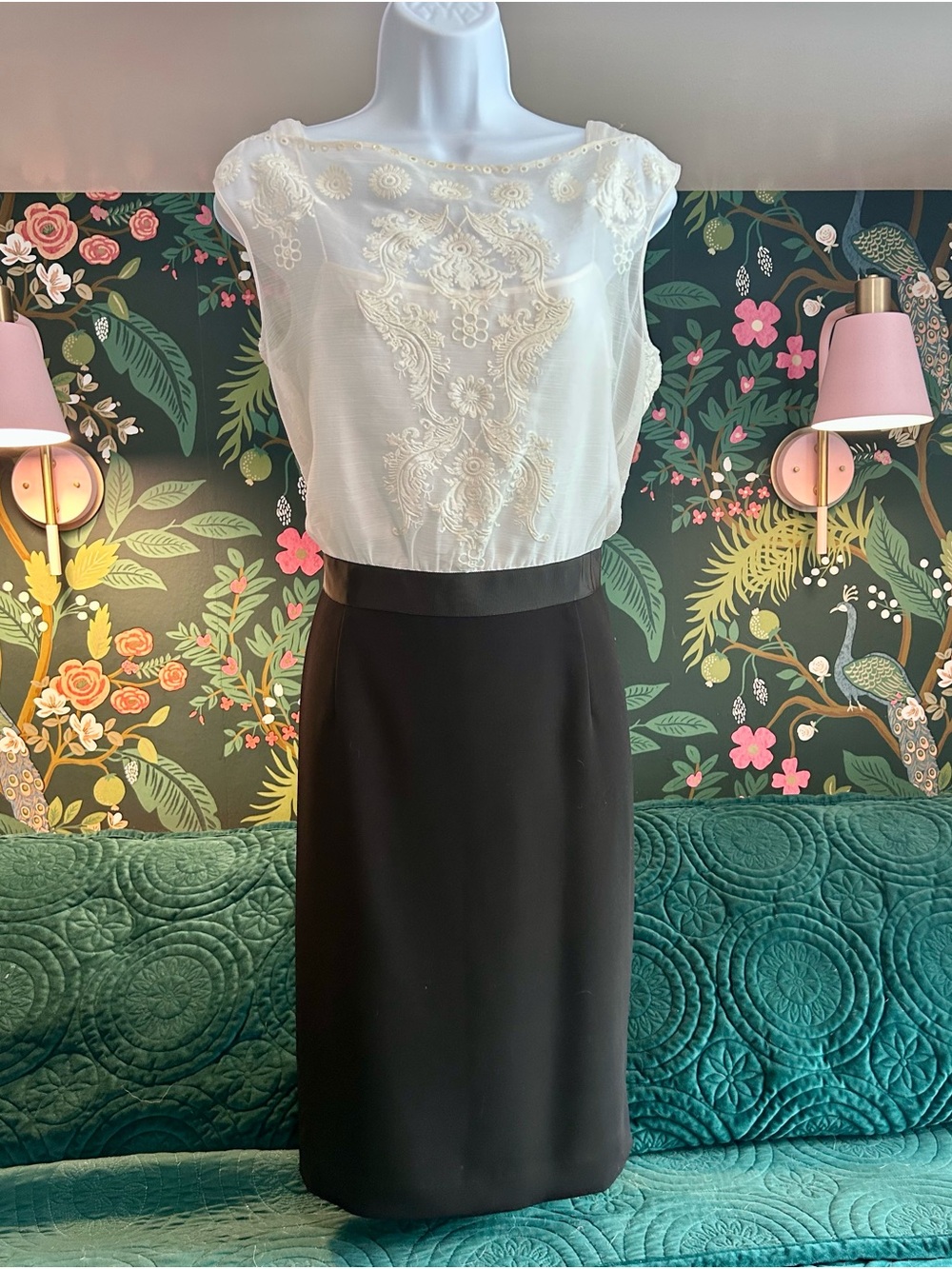 Ralph Lauren Black Pencil Skirt with Ivory Embroidered Top